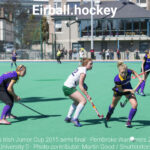 DUBLIN, IRELAND - APRIL 18, 2015: Unidentified athletes playing in the Women's Irish Junior Cup 2015 semi final held between Pembroke Wanderers and Queens University. Pembroke won by 2 goals to nil.
